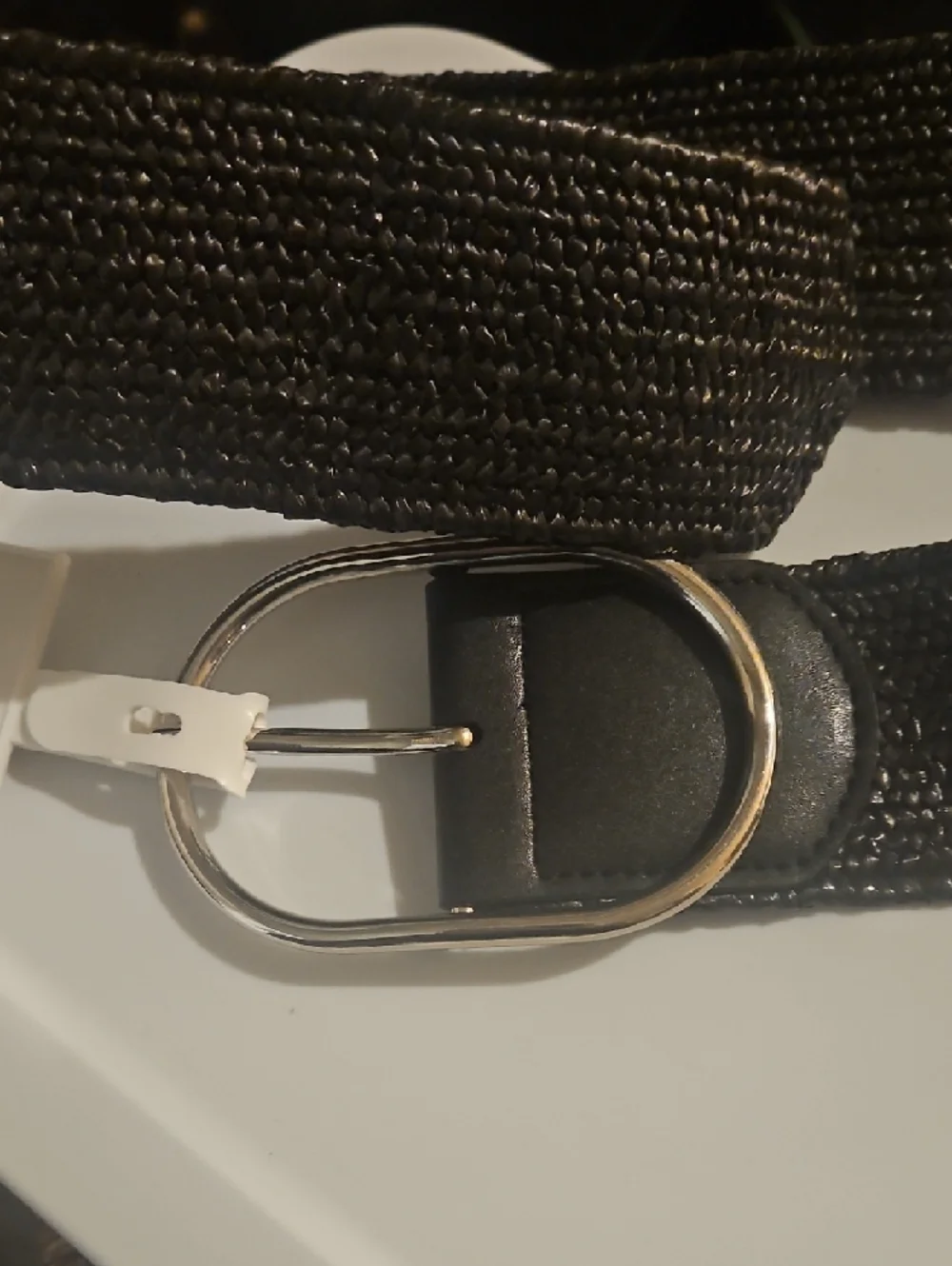 Target Black Woven Metallic Stretch Belt with Silver Oval Buckle